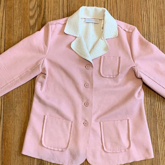 VTG Pink Teddy Shearling Jacket Coat Faux Fur Leather Suede Boho Western Soft L - Picture 14 of 16